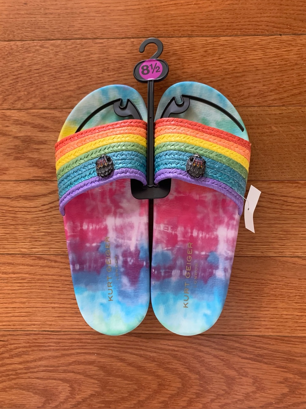 Kurt Geiger MEENA Eagle Tie Dye Woven Rainbow Sliders sandals W8.5/EU39-40 NWOT
